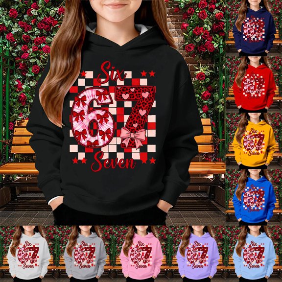 67 Hoodie For Boys Girls Funny 67 Meme Design Valentine's Day Graphic Hoodies Loose Casual Sweatshirt Navy 4 Y-5 Y