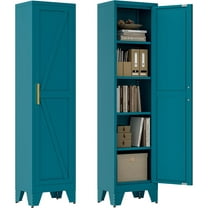 67''Farmhouse Metal Storage Cabinet with Barn Doors,Steel File Cabinet for Home Office,Kitchen Pantry 4 Adjustable Shelves,Freestanding Cupboard for Kitchen,HomeOffice (Peacock Blue)