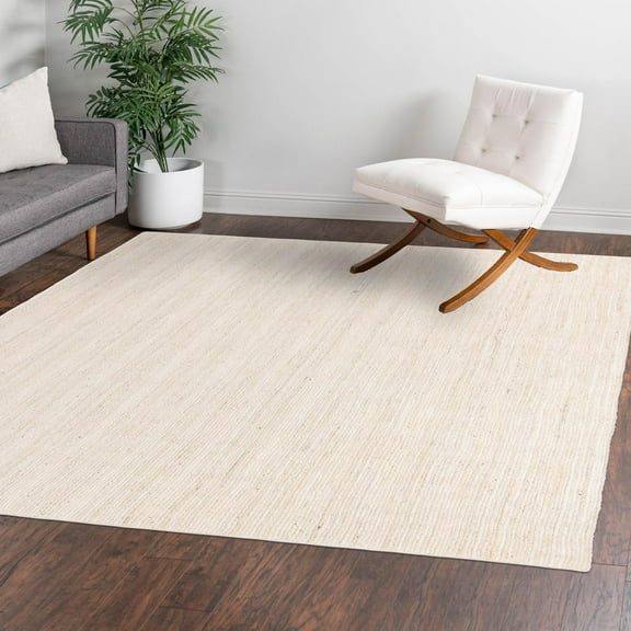 Unique Loom Braided Jute Collection Area Rug - Dhaka (8' Square White)