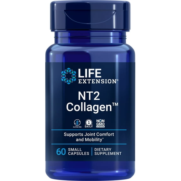 Life Extension NT2 Collagen™, 40 mg - Joint Health Supplement Supports Joint Comfort & Mobility - Gluten-Free, Non-GMO - 60 Small Capsules (2-Month Supply)
