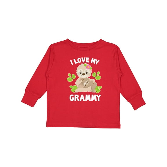 Inktastic Cute Sloth I Love My Grammy with Green Leaves Boys or Girls Long Sleeve Toddler T-Shirt