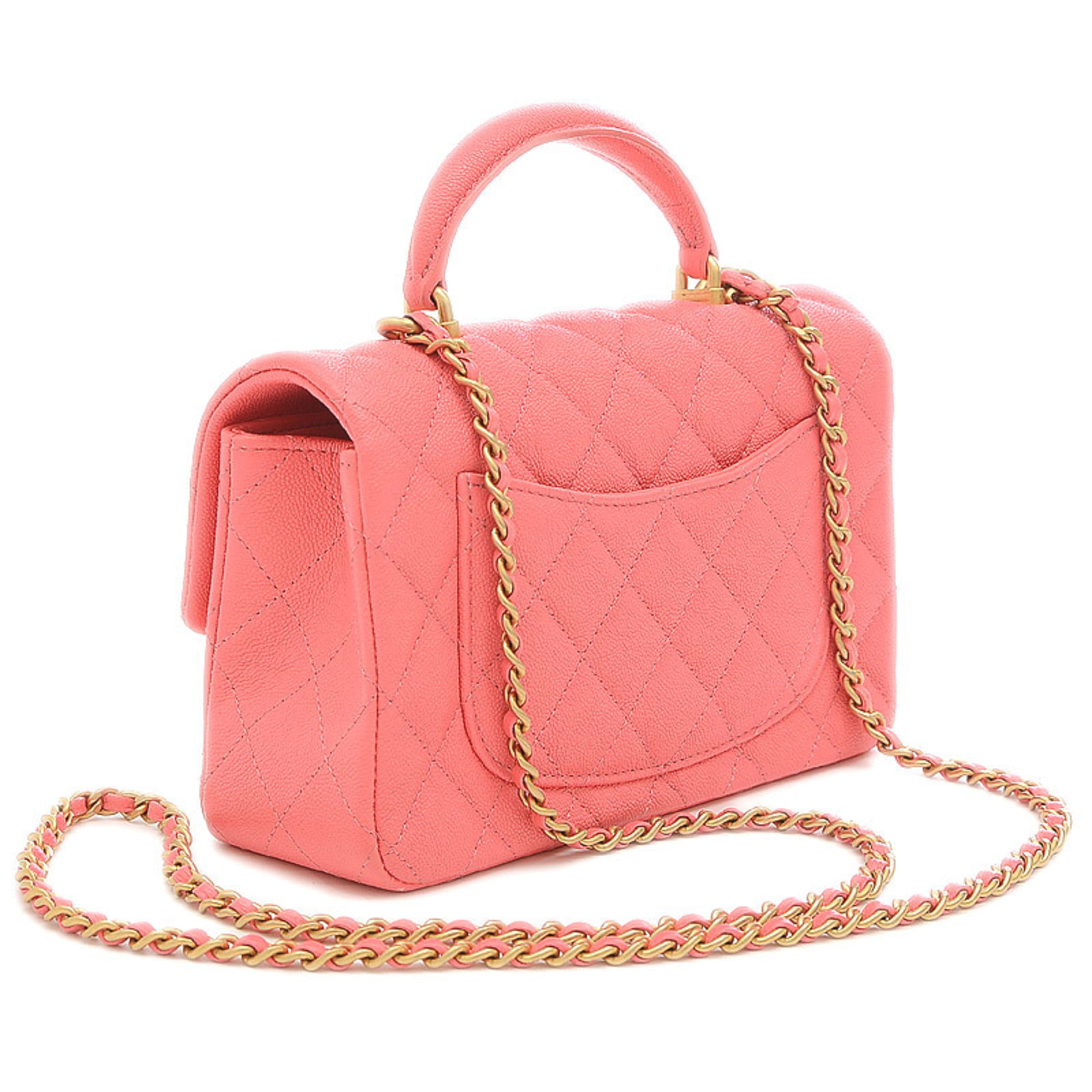 Pre-Owned Chanel Top Handle Mini Flap Bag 2 Way Pink Gold Hardware AS2431 ( Good) 
