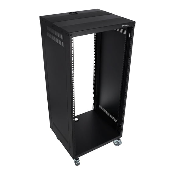 Rockville RR22U 22U Live Sound/Recording Studio Rack Case, 440lb Load, Front & Rear Rack Rails, Reversible Threaded/Square Hole Rails, 3 Locking Caster Wheels, Steel Construction
