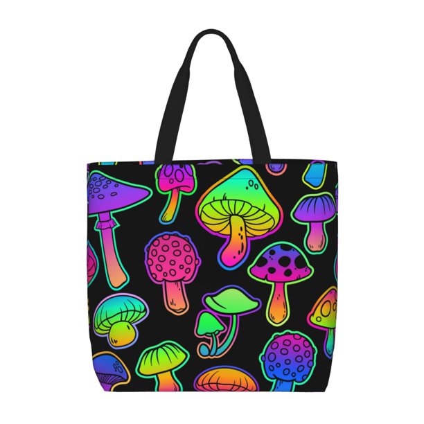 Fotbe Bright Mushrooms Bolsa Tote con Estampado para Mujer, Bolsos con Cremallera, Bolsa de Hombro Casual de Gran Capacidad con Bolsillos Internos
