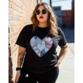 thumbnail image 3 of Women's Graphic T-Shirt Black S Women's Tops Love Heart Denim Patchwork Crew Neck Short Sleeve Shirts for Women, 3 of 3