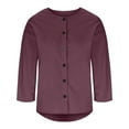 thumbnail image 6 of Fesfesfes Women's Comfy Blouses Fashion Solid Color Button-Front Long-Sleeve Round Neck T-shirt Loose Breathable Straight Hem Tee(Purple,2XL), 6 of 8