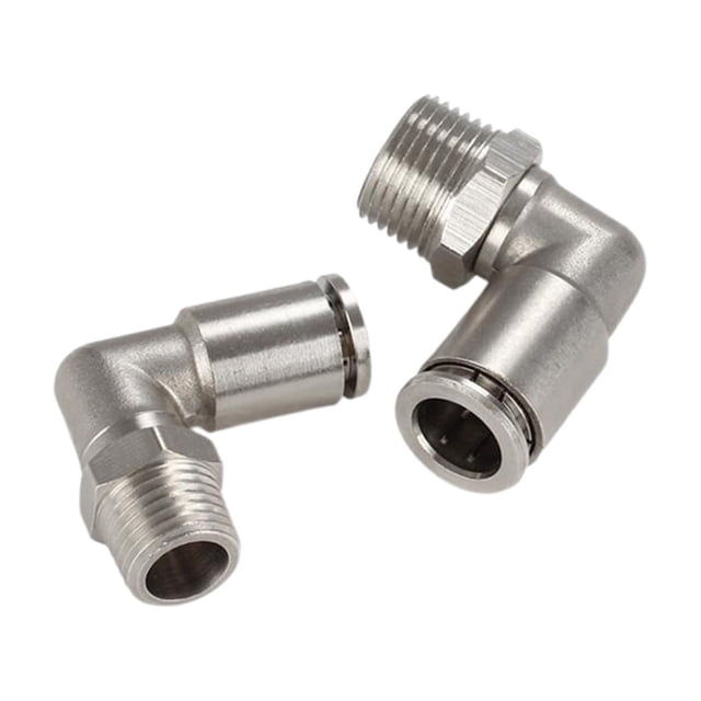 2 unids PL 4/6 / 8/10 / 12mm Piezas neumáticas de cobre chapado en níquel Piezas de codo Elemento de conector rápido de aire One Touch Push