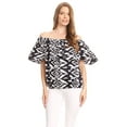 thumbnail image 5 of Sakkas Amai Off-shoulder Ruffle Ankara Wax African Dutch Casual Blouse Top - Black white/ikat - One Size Regular, 5 of 5