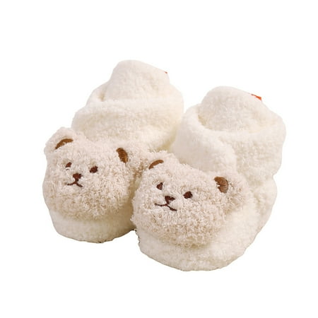 

Shuttle tree Baby Fuzzy Booties Cute Bear Head Pattern Soft Sole Non-Slip Shoes