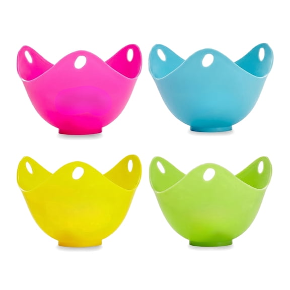 Egg Poacher Cups Set of 4, Silicone Egg Poaching Cups with Ring Standers, For Microwave or Stovetop Cooking, BPA Free - Kraft Box Packing