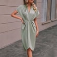 thumbnail image 2 of UAMVSH Women's Summer Midi Dress Short Sleeve V Neck Work Dress Split Front Flowy Ruched Dresses Business Casual Outfits, 2 of 7