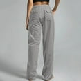 thumbnail image 2 of Pantalones con cordón ajustable de mezcla de lino en color liso para mujer: pantalones de cintura alta, elásticos y de pierna recta con bolsillos, tallas S-XXXXXL, 2 of 5