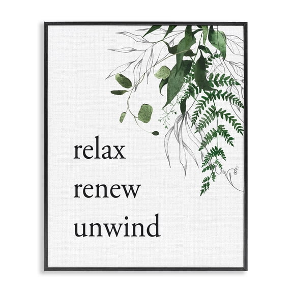 Relax Renew Unwind with Foliage Black Framed Giclee Art, design by Lettered and Lined