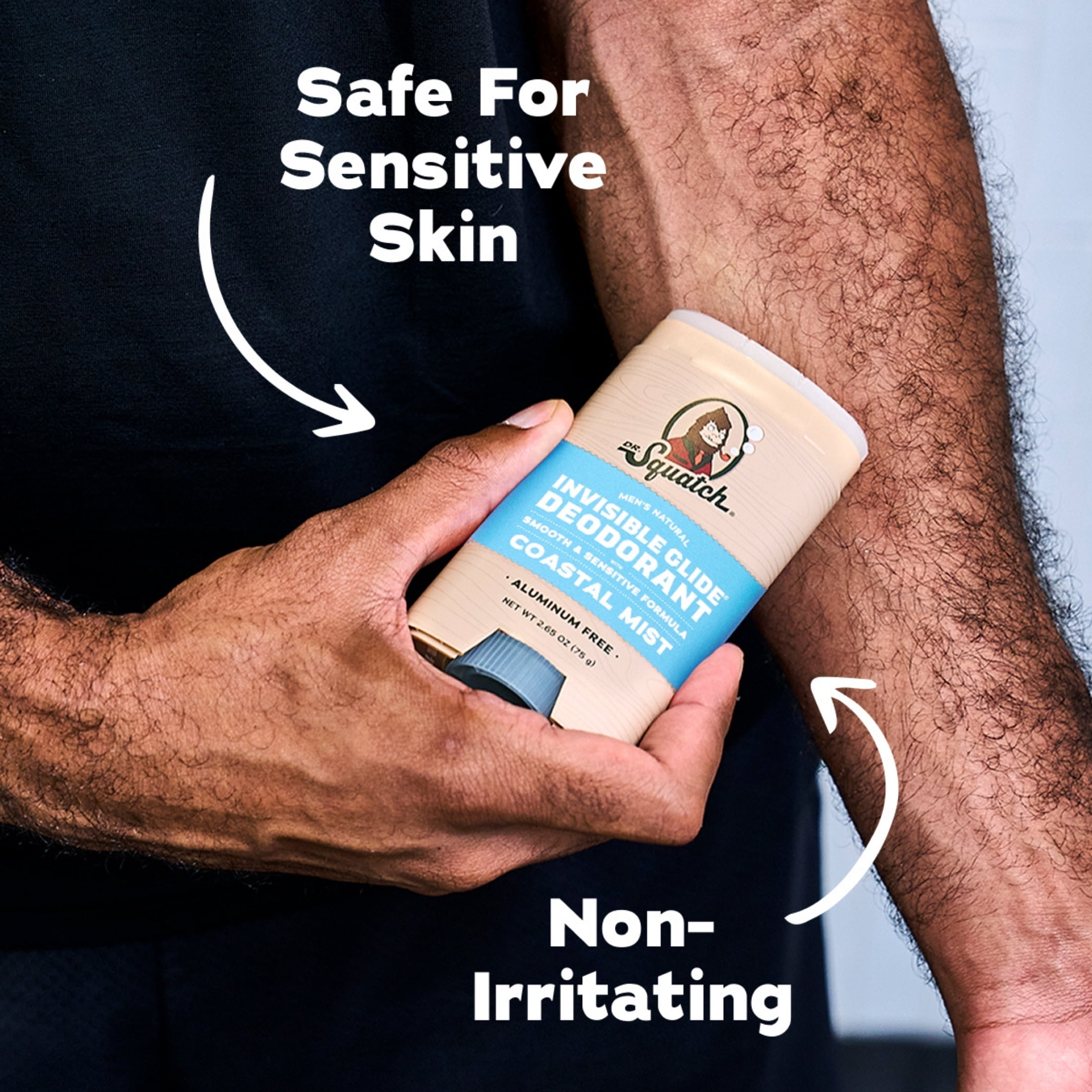 Dr. Squatch Mens Invisible Glide Deodorant Stick, Natural Aluminum Free Deodorant for Men, Coastal Mist, 2.65 Oz