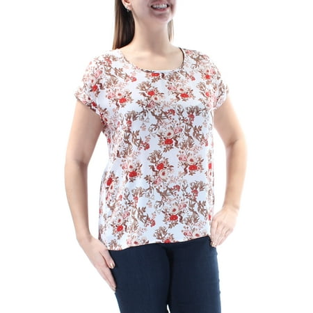HIPPIE ROSE Womens Red Petite Floral Short Sleeve Scoop Neck Evening Top Juniors  Size: