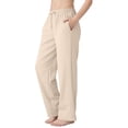 thumbnail image 2 of LJEFF Girls Drawstring Trousers, Casual Baggy Lightweight Comfort Elastic Waist Summer Beach Pants Beige Size 6, 2 of 7