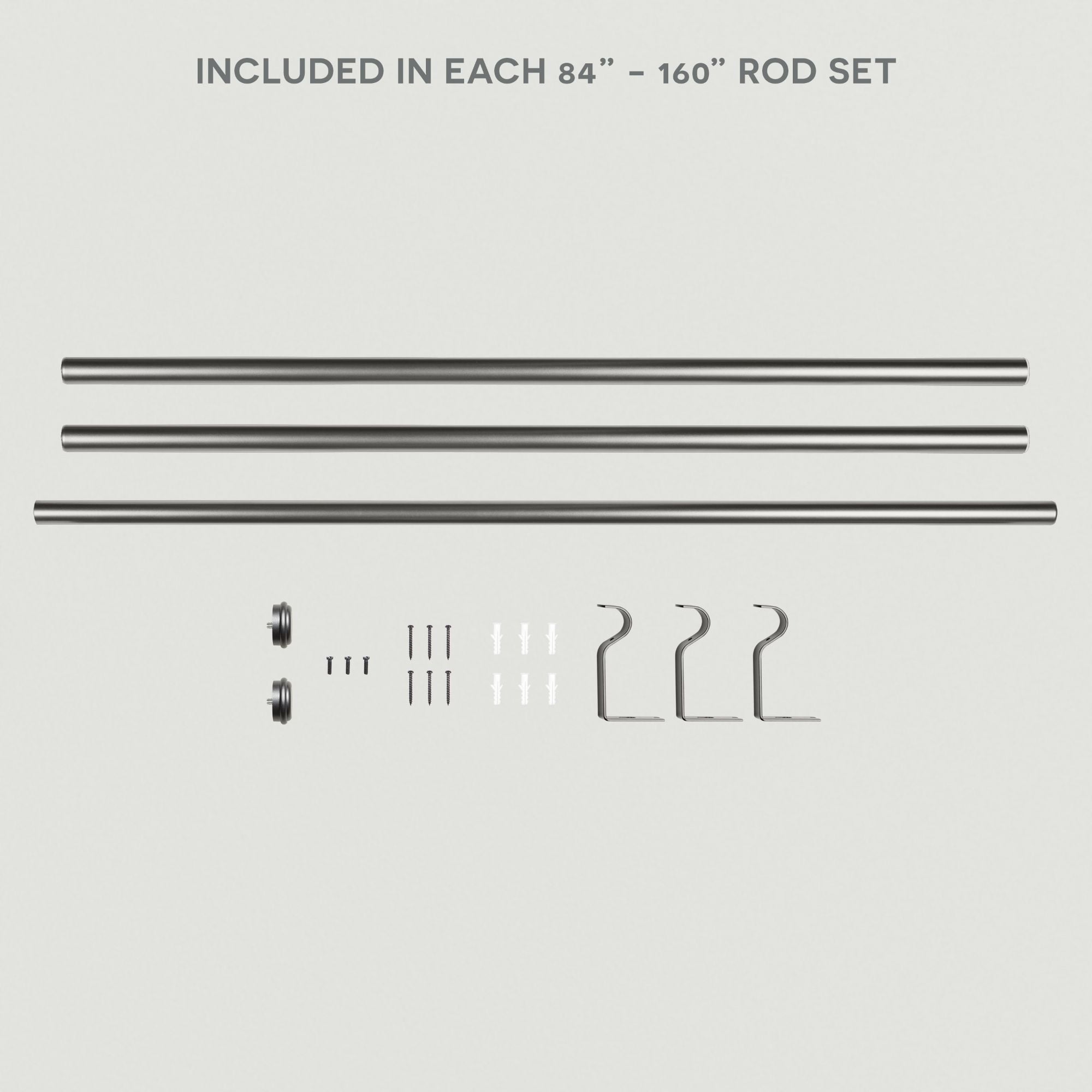 EXCLUSIVE HOME Topper 1" Curtain Rod and Finial Set, Gunmetal, Adjustable 84"-160"
