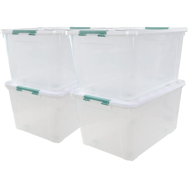 FulnKye 85 Quarts Large Lidded Storage Bins with Wheels, Plastic Clear