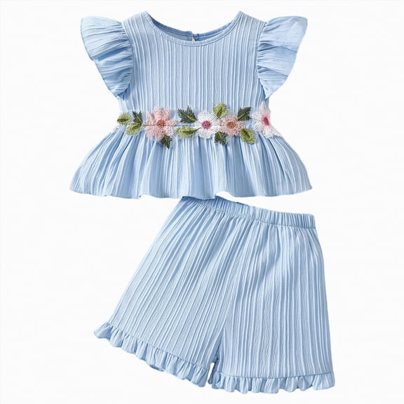 TOWED22 Toddler Infant Adorable Summer Clothes 2 Piece Tank Top Sleeveless Tee and Shorts Sweet Sets Lovely(Light Blue,5-6 Y)