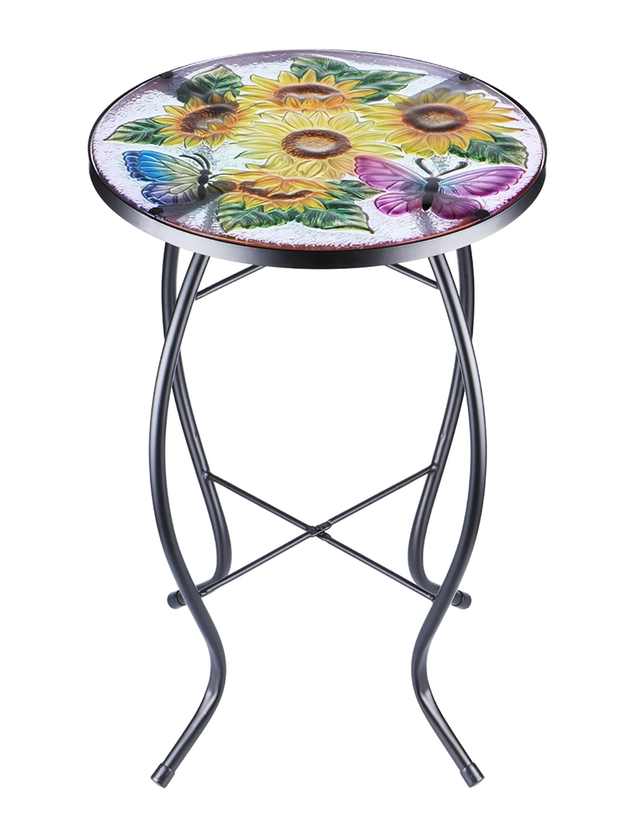 Wonder Garden Mosaic Side Table Outdoor for Patio, Indoor Accent Table Coffee Table for Bistro, Plant End Table Small, Sunflower Round Glass Plant Table Stands