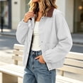 thumbnail image 5 of Women's Vintage Contrast Lapel Collar Bomber Jacket Elastic Cuffs Hem Loose Fit Cropped Jacket Fall Winter Casual Cargo Coat with Pocket White, 5 of 6