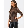 thumbnail image 3 of Blusa Top Metálico de Rayas Brillantes Allegra K Manga 3/4 Naranja M, 3 of 5