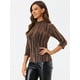 thumbnail image 3 of Blusa Top Metálico de Rayas Brillantes Allegra K Manga 3/4 Naranja M, 3 of 5
