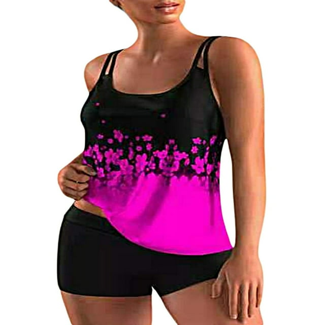 PENGXIANG Plus Size Swimsuits for Women Two Piece Tankini Top Boyshort Bathing Suits Tummy Control Swimwear