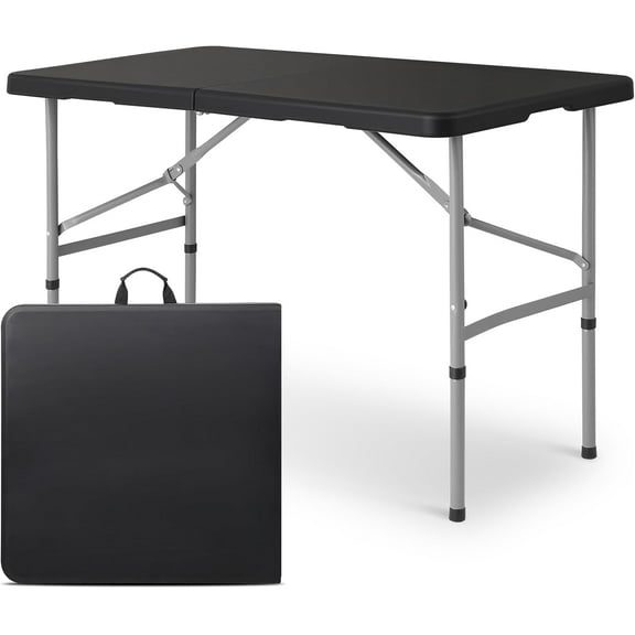 NALYL 4ft Plastic Folding Table with Handle for Indoor Outdoor, 6 Foot Utility Commercial Craft Foldable Table for Party Events, Black