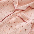 thumbnail image 5 of Wang6 Women's Cotton Pajamas Sets 2 Pieces Long Sleeve Pjs Sets Soft Button V Neck Shirts Wide Leg Pants Loose Fit Little Cherry Printed Sleepwear Loungewear Sets Pink L, 5 of 7