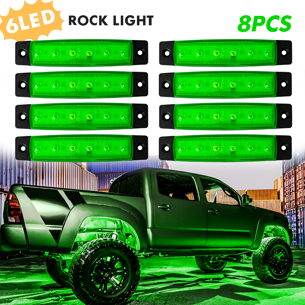 Universal 8X Pods Green LED Underglow Body Rock Lights For Offroad Jeep