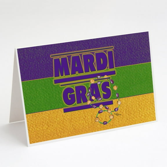 Mardi Gras with Beads Greeting Cards and Envelopes Pack of 8