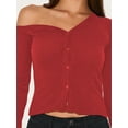 thumbnail image 4 of Women'S Off-Shoulder Long Sleeve Front Open Cropped Cardigan Button Shirt Autumn Tops Wine Red L, 4 of 6