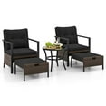 thumbnail image 2 of Costway 5 PCS Outdoor Furniture Set Rattan Chairs & Ottomans with Glass Topped Coffee Table Black, 2 of 10