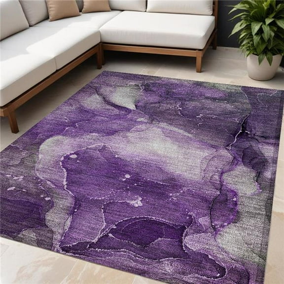 HomeRoots 560523 5 x 8 ft. Purple Abstract Washable Non Skid Indoor Outdoor Rectangle Machine Woven Area Rug
