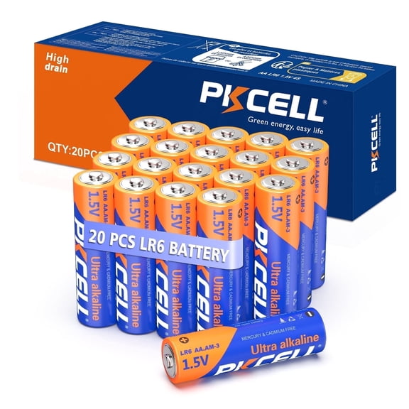 PKCELL Alkaline AA Batteries (20 Pack), 1.5V Long-Lasting Double A Batteries for Household and Business