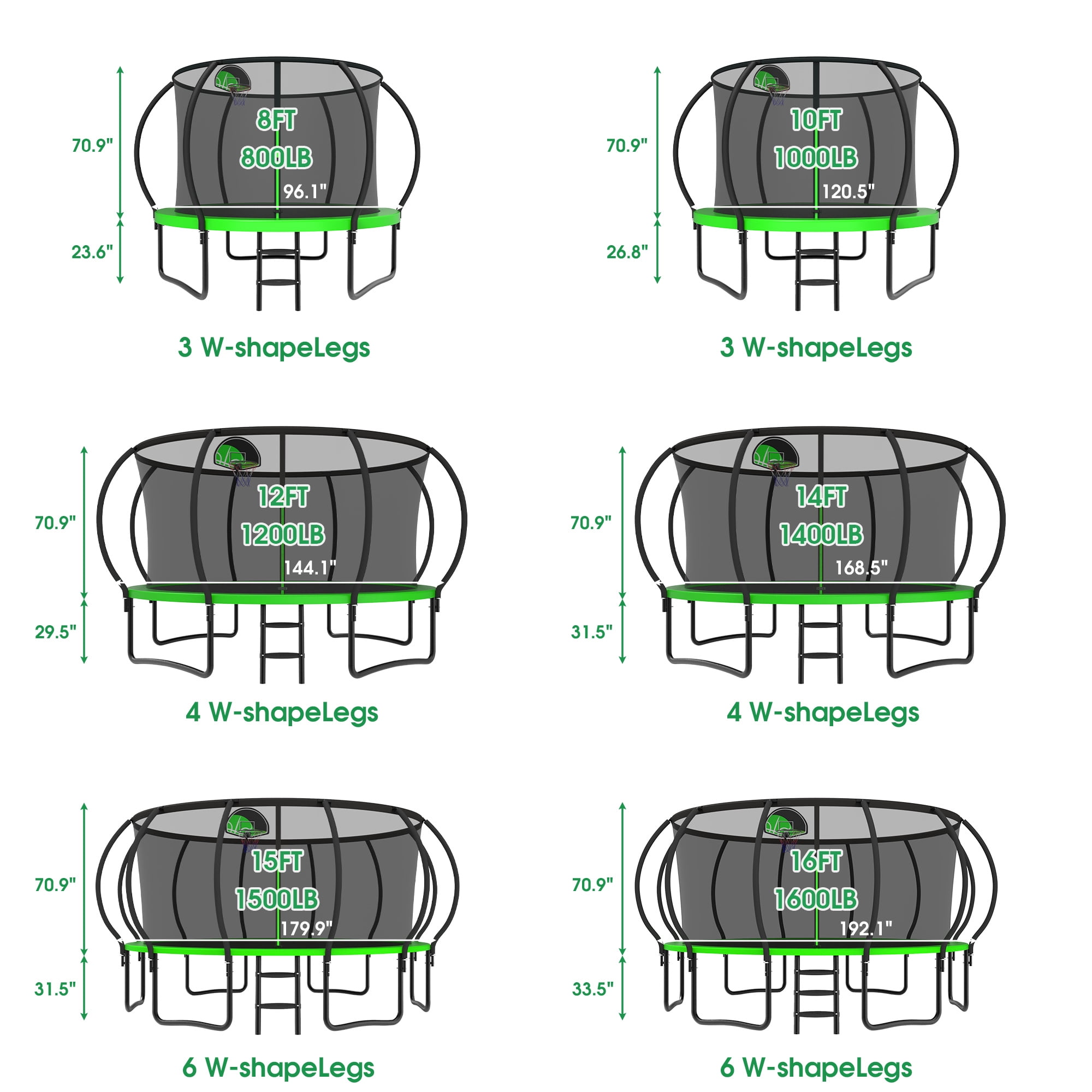 LHX Trampoline 16FT 14FT 10FT Outdoor Trampolines for Kids and Adults with Enclosure Net, Basketball Hoop, 1000LBS Loading Backyard Pumpkin Trampolines, Heavy Duty Galvanized Trampolines