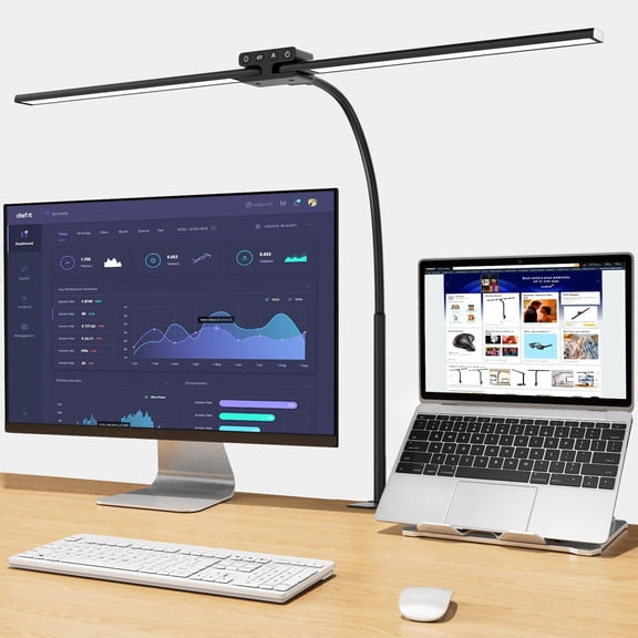 Desk Lamp,24W Led Desk Lamps with Clamp,Double Head Desk Light for Home Office, Architect Desktop Lamp Eye Care Workbench Office Table Light for Monitor Studio Reading