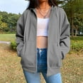 thumbnail image 1 of Veste à Capuche Zippée en Mélange de Coton Uni pour Femme, Chandail en Molleton Ample Gris 2TG, 1 of 8