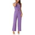 thumbnail image 2 of INSPIRE CHIC Women's Sleeveless Shawl Collar Office Belted Cropped Jumpsuit Romper L Purple, 2 of 6