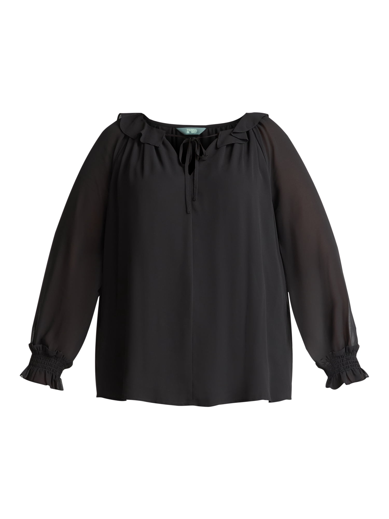 Terra & Sky Women’s Plus Ruffle Neck Blouse, Sizes 0X-5X