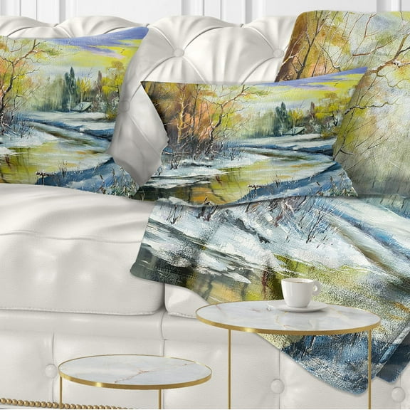 Designart River in the Spring Woods - Landscape Printed Throw Pillow - 12x20