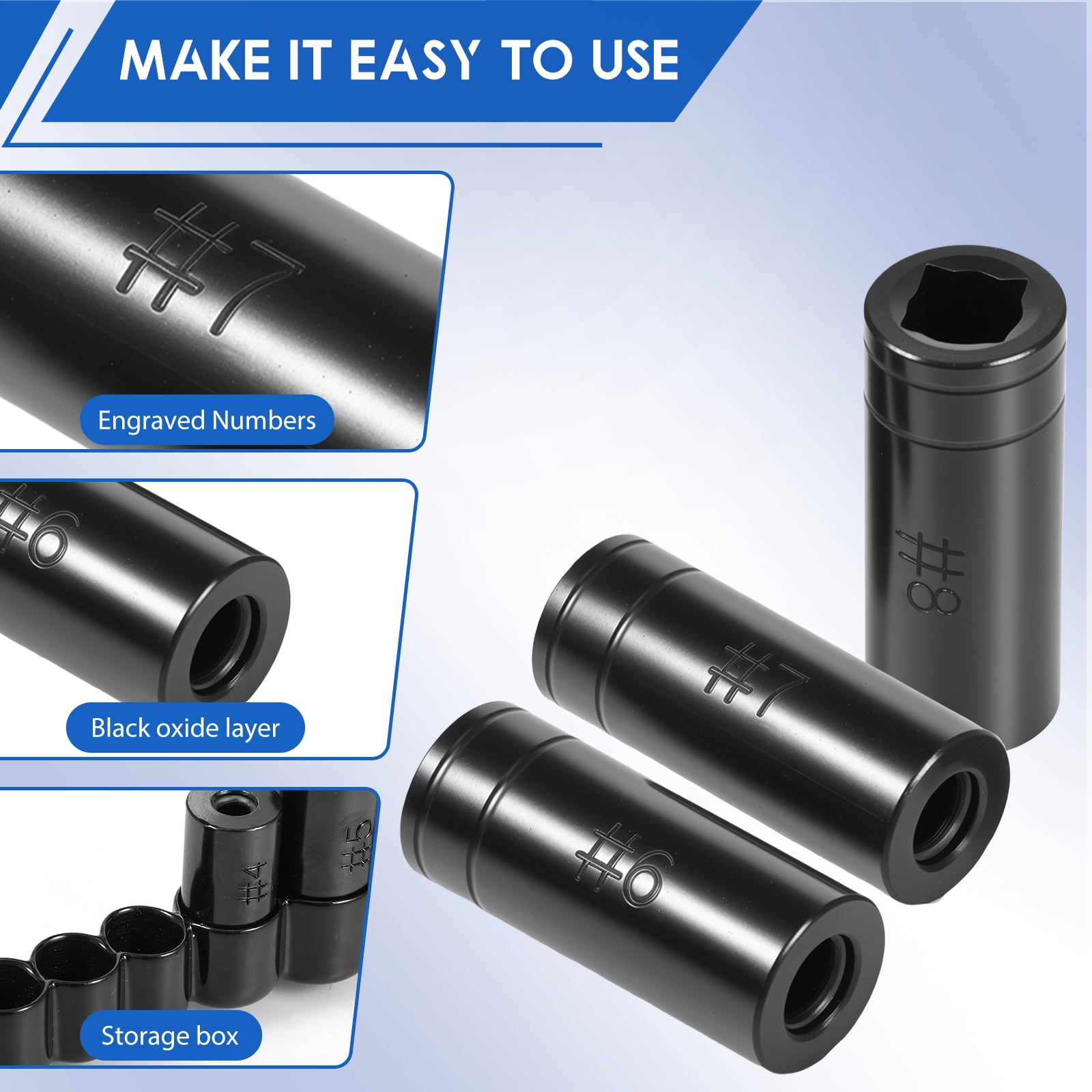 TMWEFUSC 8 Pcs Tap Socket Set 1/4" & 3/8" Drive Size Labeled Adapter for Ratchet Wrench T Handle Extension Bar