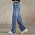 thumbnail image 6 of Gibobby Girl's Bow Wide Leg Denim Pants Elastic High Waisted Y2k Jeans with Pockets Plus Size Teenage Girls Ripped Jeans(Blue,3-4 Years), 6 of 9