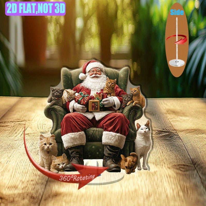 Rotating acrylic display featuring Santa Claus with pets and presents ...