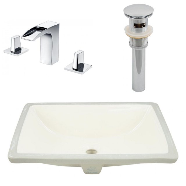 American Imaginations 20.75-in. W CSA Rectangle Bathroom Undermount Sink Set In Biscuit - Chrome Hardware - Overflow Drain Incl. AI-27108