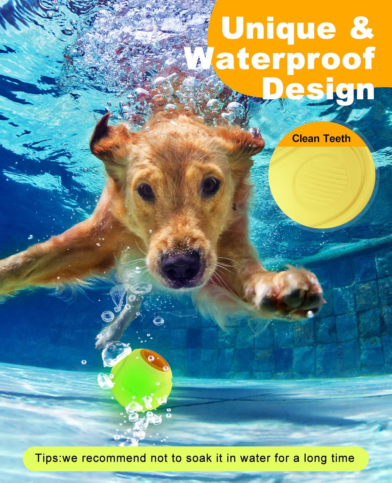 LED Light Up Dog Ball Toys, Rechargeable Bounce-Activated Durable Fetch Ball, Natural Rubber, 2.5 inches