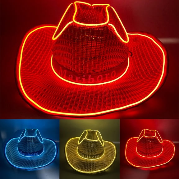 Light Up Cowboy Hat, Cowboy Hat for Festivals, Raves & Costumes LED Neon Western Party Hat