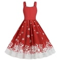 thumbnail image 4 of Robe de Noël Femme Mince Imprimé Épissage Robe de Noël Sans Manches Col Rond, 4 of 8