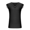 thumbnail image 4 of Womens Summer Ribbed Tops Crochet Lace Trim V Neck Cap Sleeves Tunic Tee Tops Fitted Floral Print/Solid T Shirts Blouses, 4 of 7